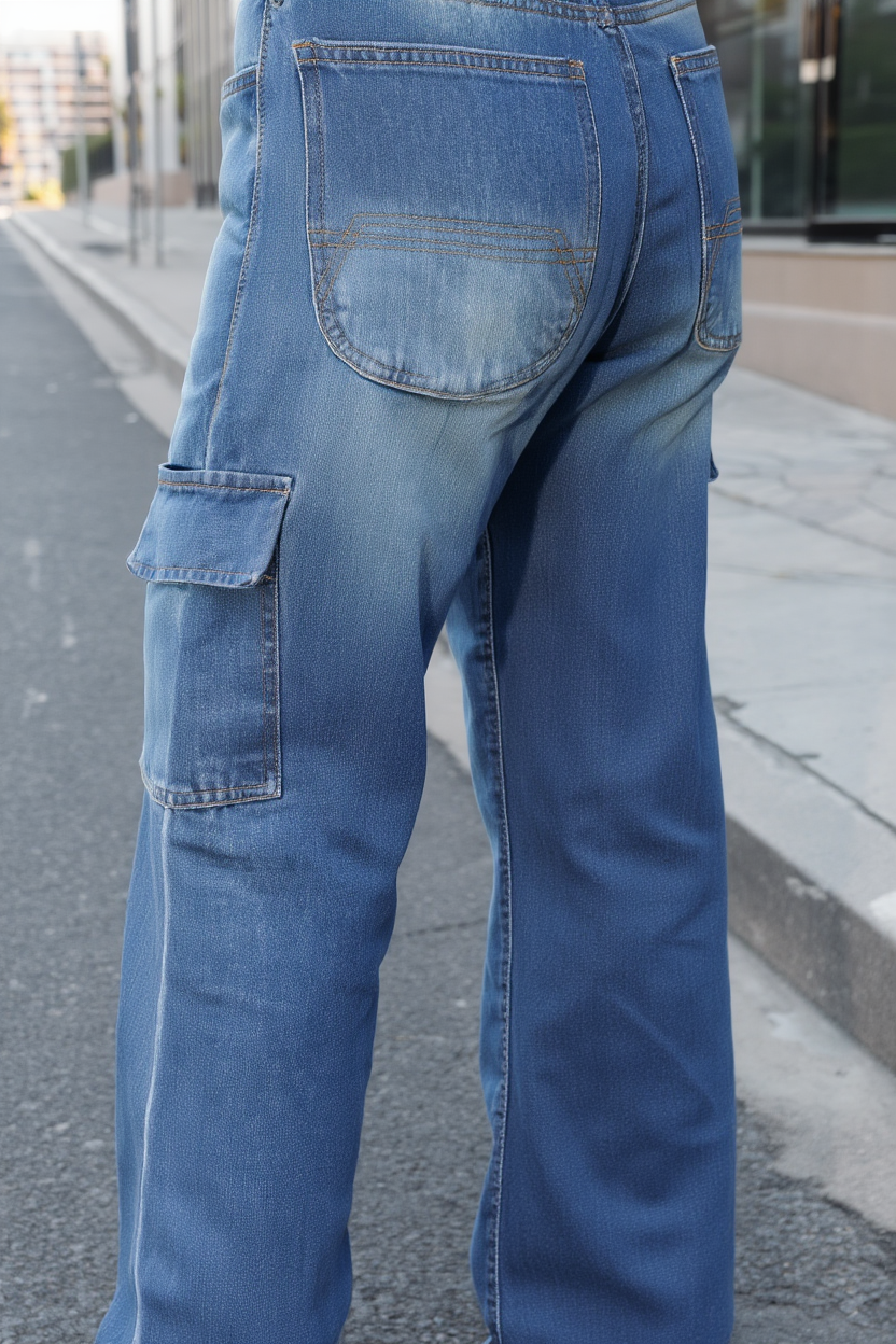 Gambluss Essential Relaxed-Fit Denim Cargo- sky blue