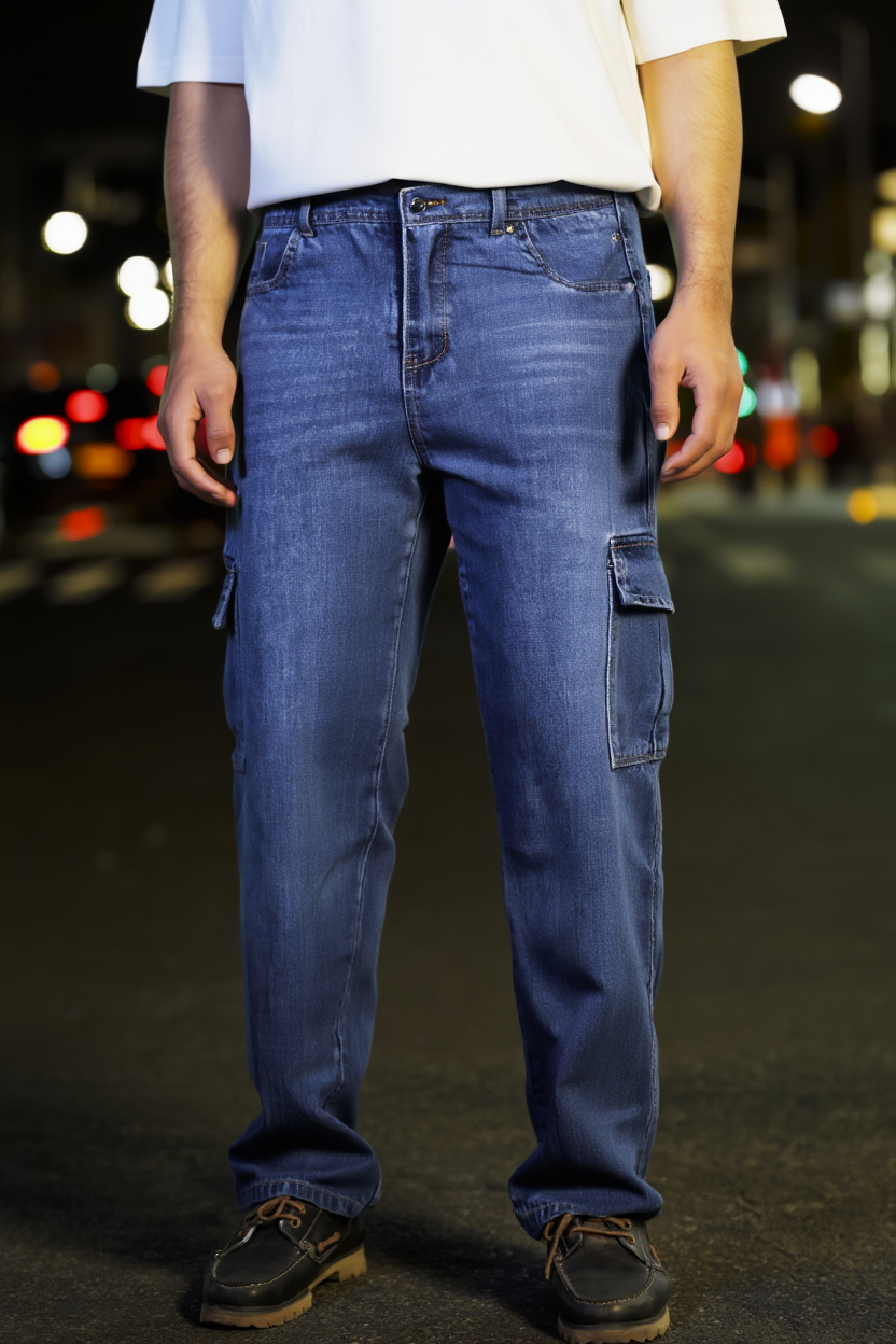 Gambluss Essential Relaxed-Fit Denim Cargo- light blue