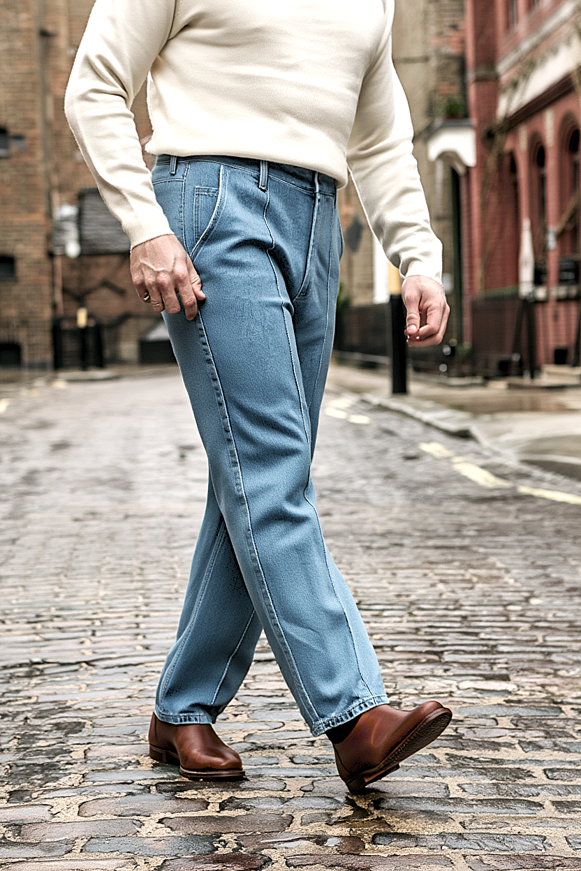 Gambluss Relaxed-Fit Pleated Pant - light blue-CP