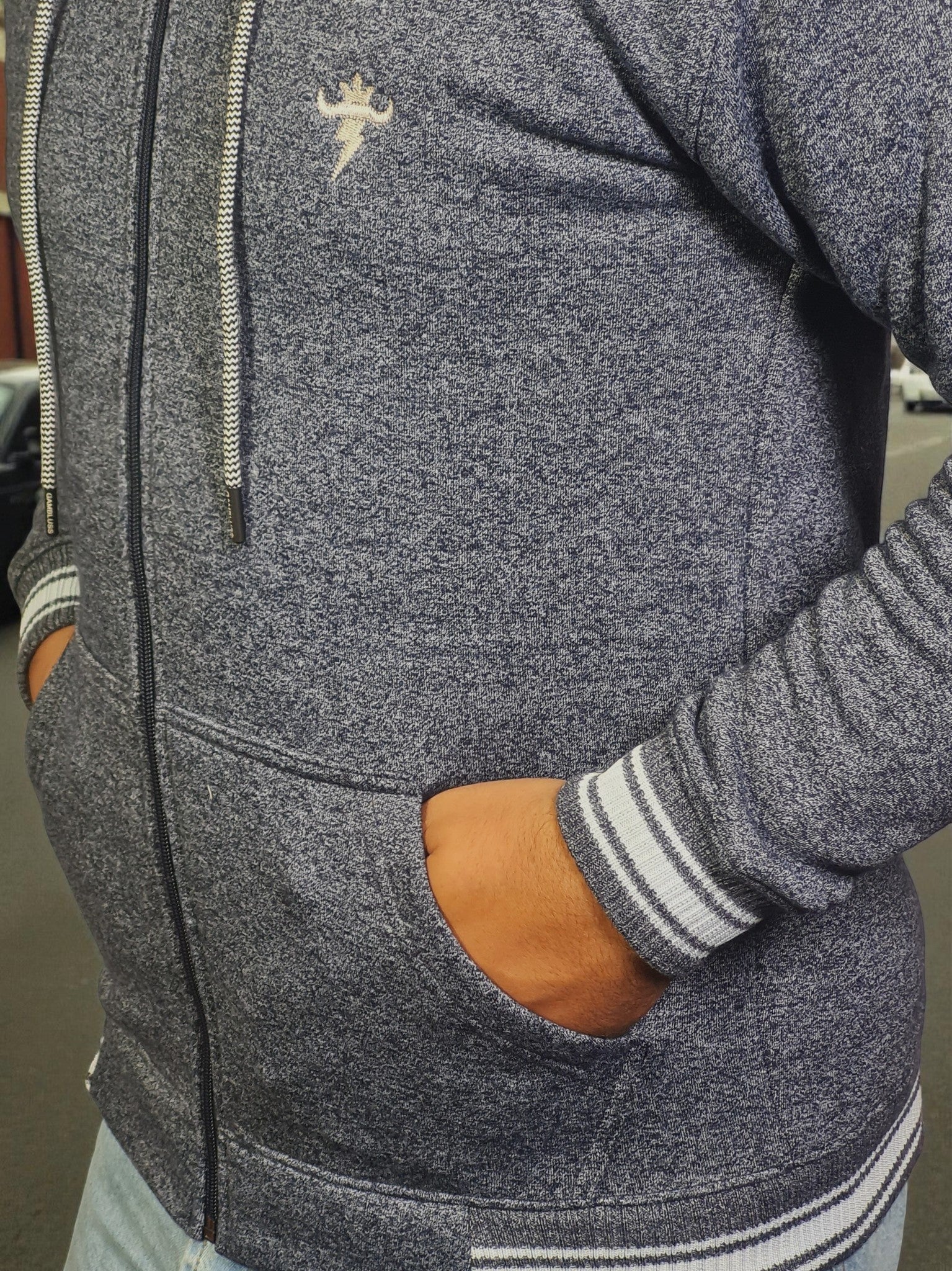 Gambluss Navy Winter Hoodie – Chain Yarn Fleece 350 GSM with Fur Inner