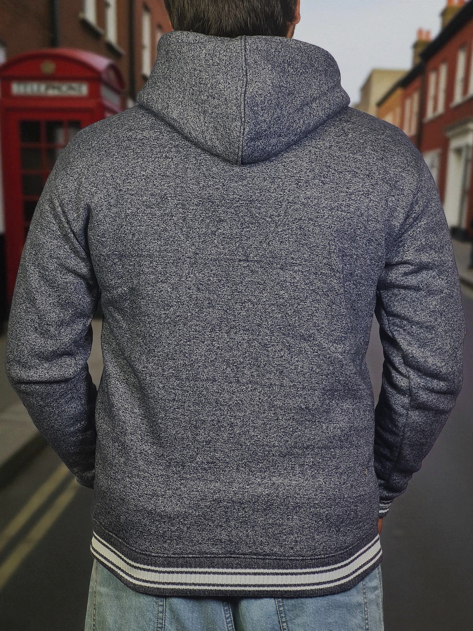 Gambluss Navy Winter Hoodie – Chain Yarn Fleece 350 GSM with Fur Inner