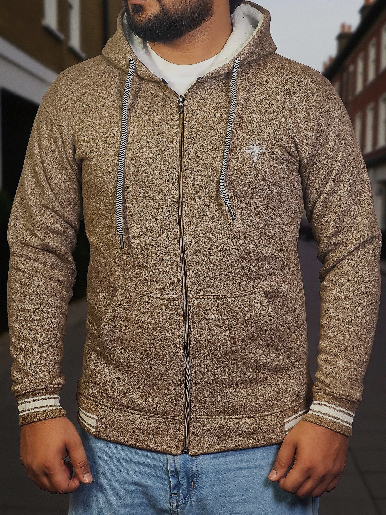 Gambluss Brown Winter Hoodie – Chain Yarn Fleece 350 GSM with Fur Inner