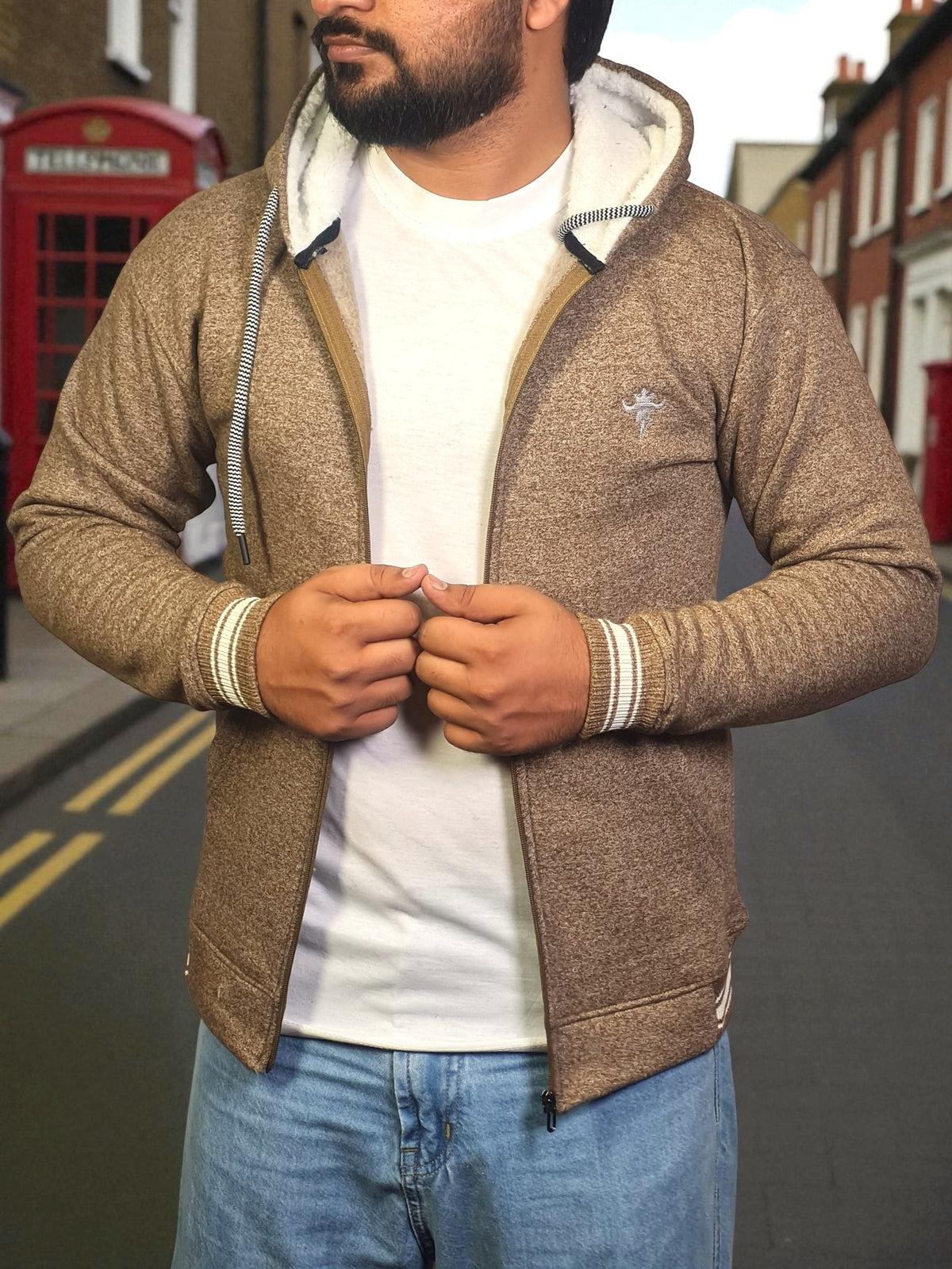 Gambluss Brown Winter Hoodie – Chain Yarn Fleece 350 GSM with Fur Inner