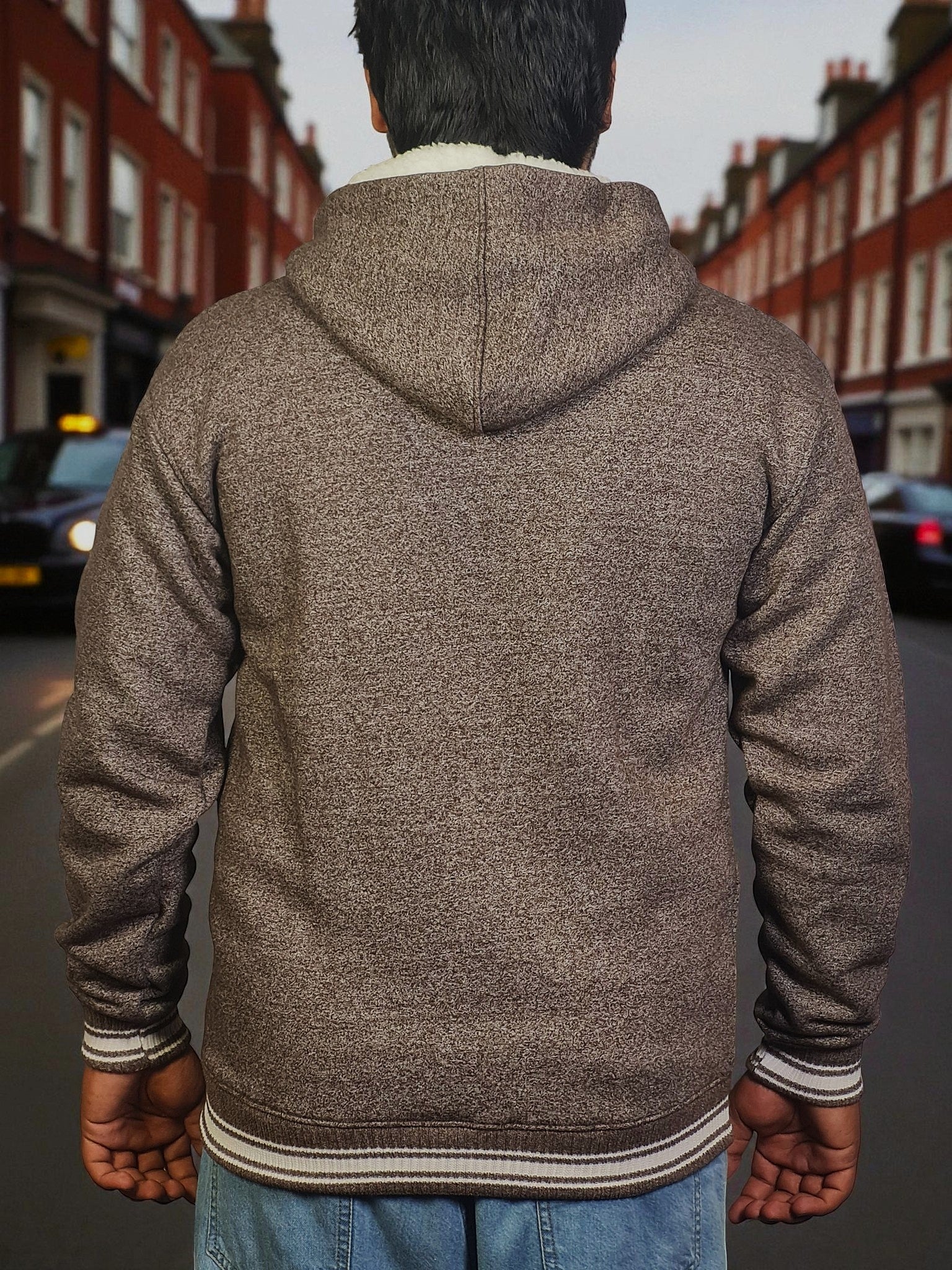 Gambluss Dark Brown Winter Hoodie – Chain Yarn Fleece 350 GSM with Fur Inner