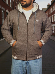 Gambluss Dark Brown Winter Hoodie – Chain Yarn Fleece 350 GSM with Fur Inner