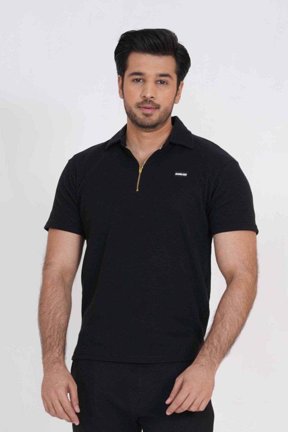 Gambluss Thermal Zipper Polo Shirt -Black