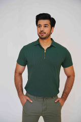 Gambluss Thermal Zipper Polo Shirt-Green