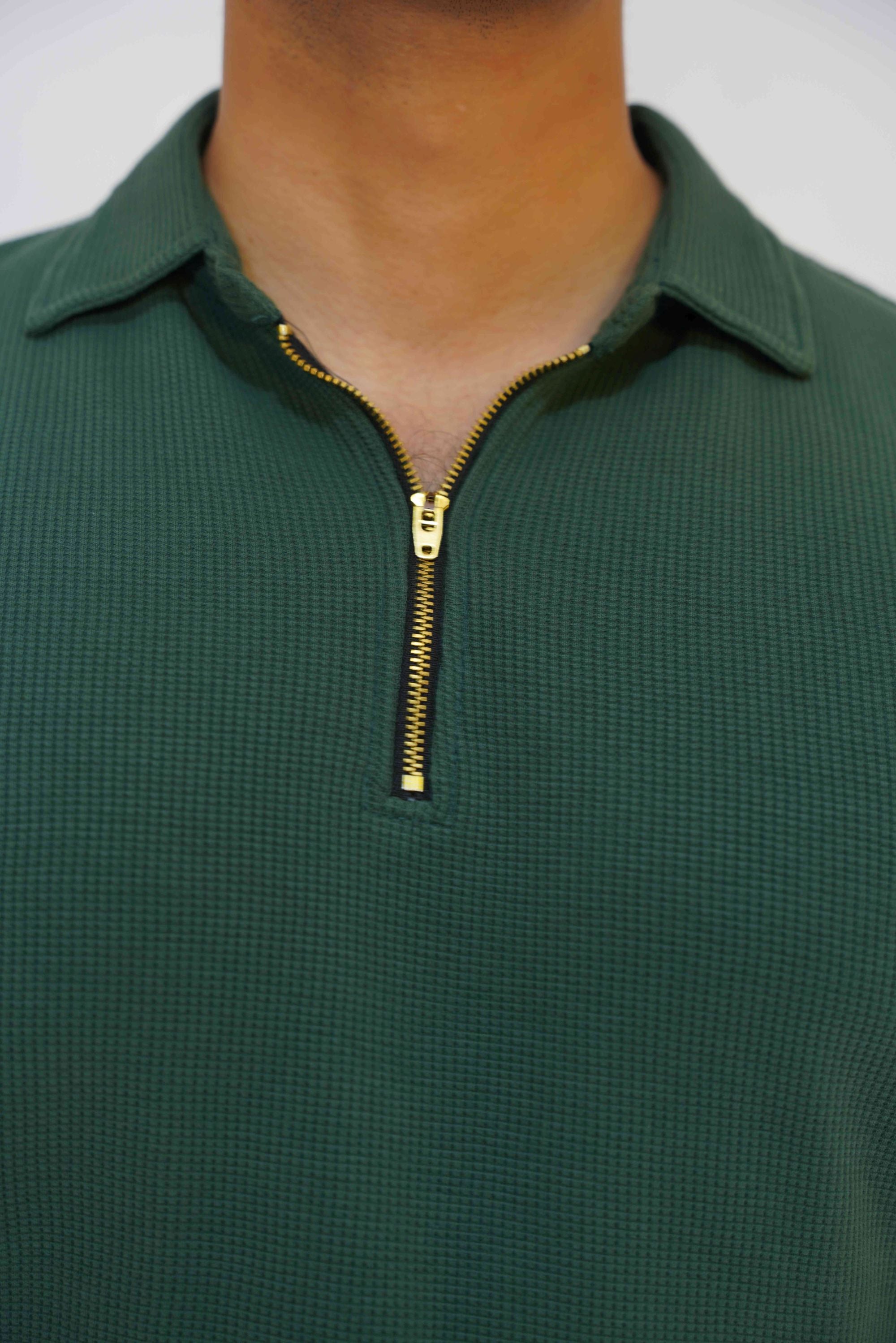 Gambluss Thermal Zipper Polo Shirt-Green