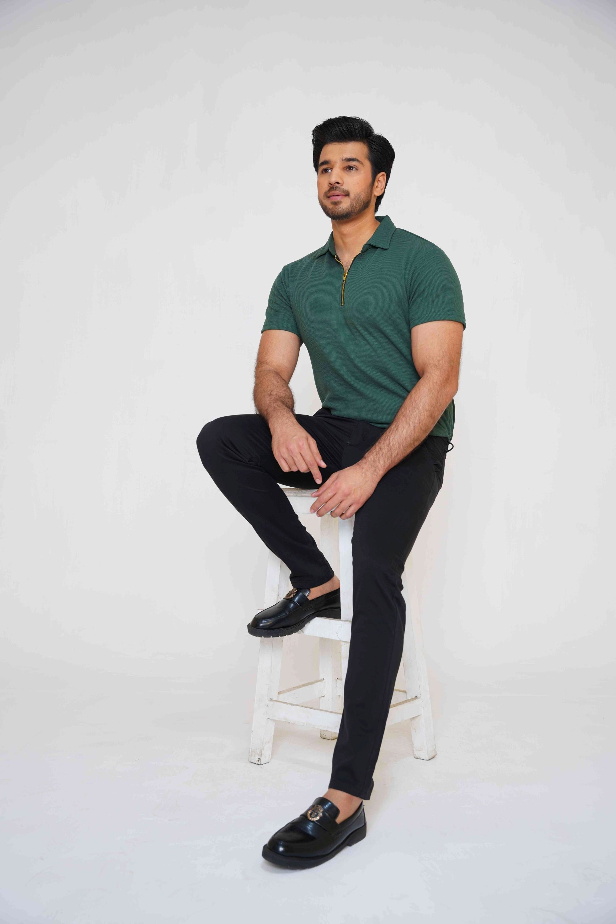 Gambluss Thermal Zipper Polo Shirt-Green