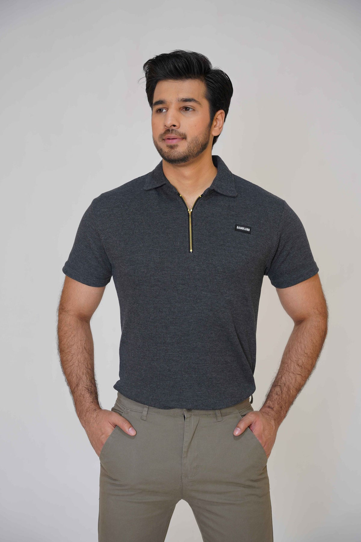 Gambluss Thermal Zipper Polo-Shirt-Charcoal