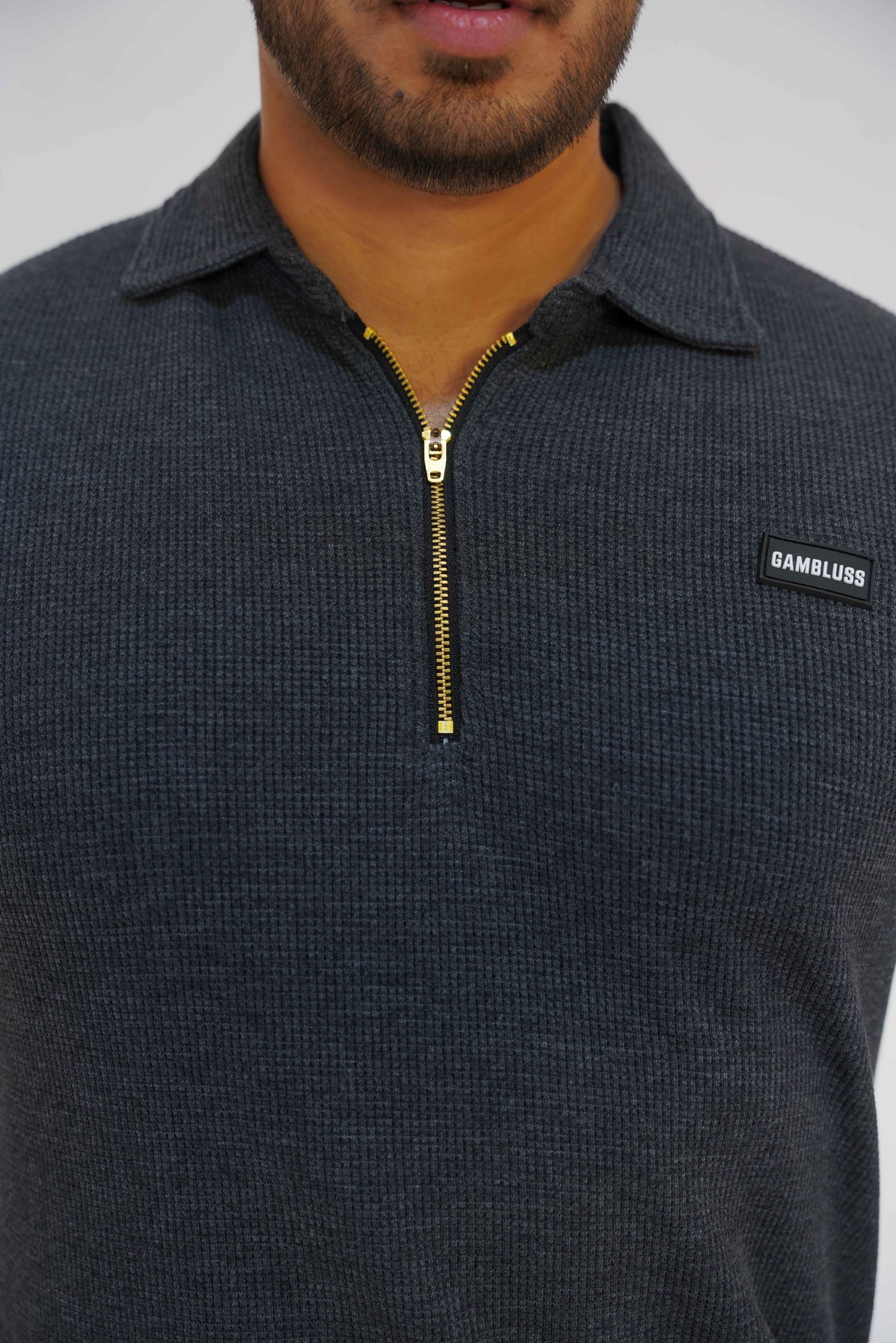 Gambluss Thermal Zipper Polo-Shirt-Charcoal