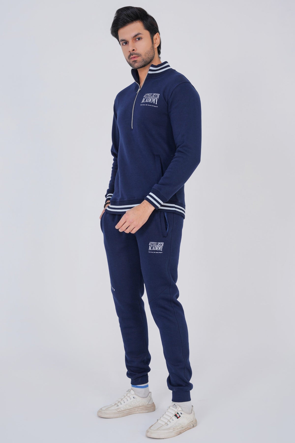 Iconic Cotton Fleece Tracksuit-Navy