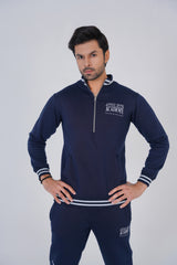 Iconic Cotton Fleece Tracksuit-Navy