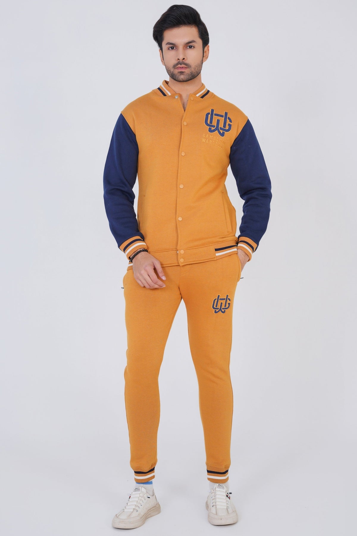 Athletic Living Cotton Fleece Tracksuit-Mustard/Navy