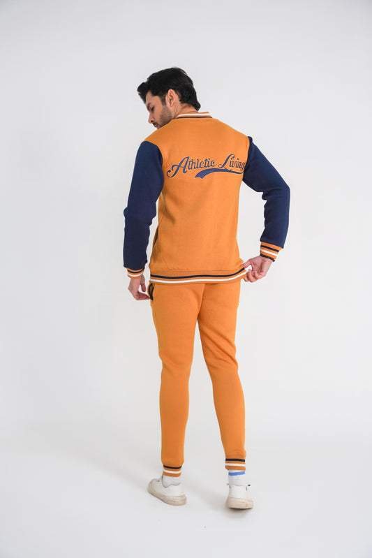 Athletic Living Cotton Fleece Tracksuit-Mustard/Navy