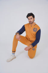 Athletic Living Cotton Fleece Tracksuit-Mustard/Navy