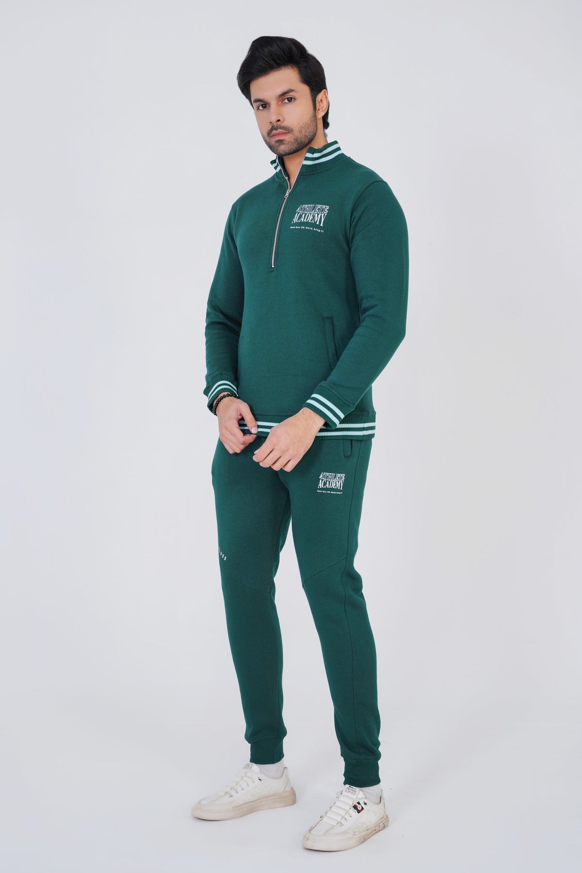 Iconic Cotton Fleece Tracksuit-Green