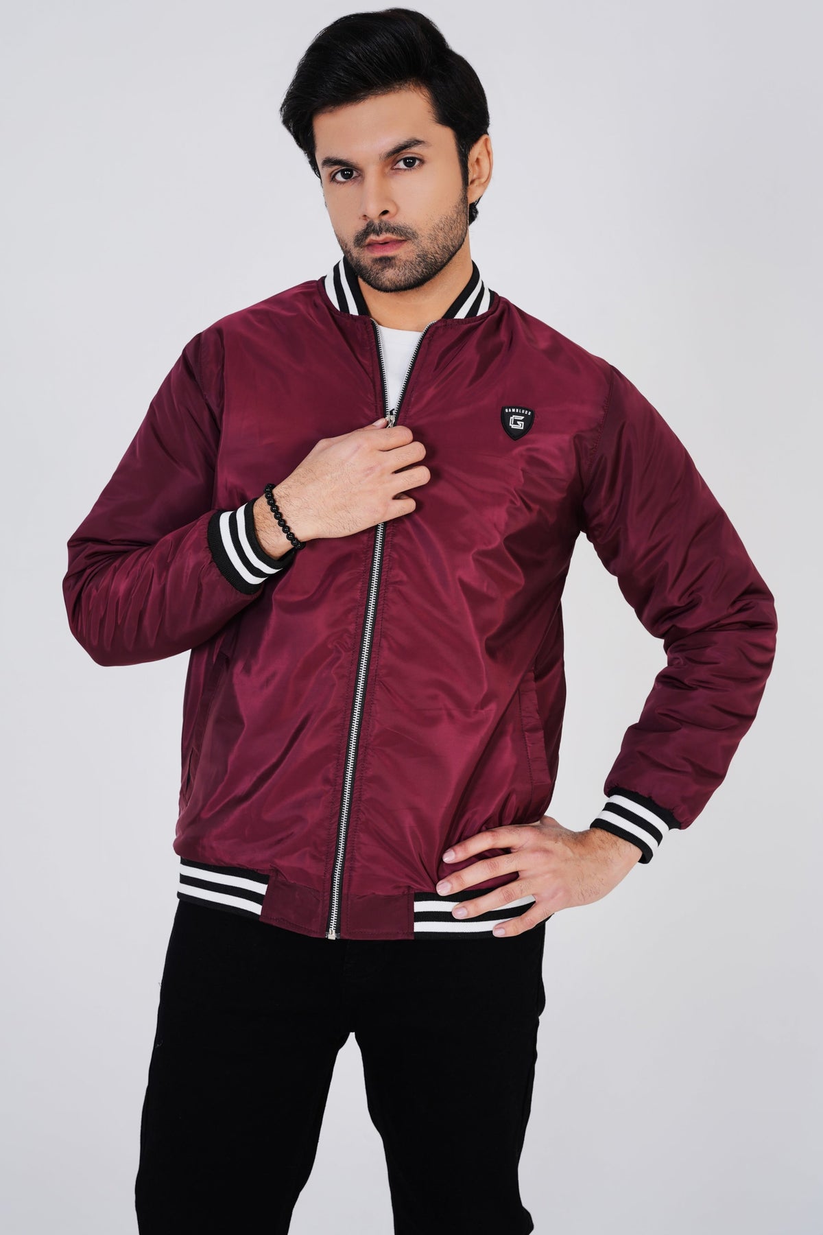 Wine Colour Bomber Jacket