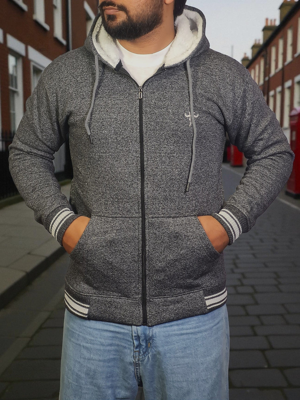 Gambluss Granite Winter Hoodie – Chain Yarn Fleece 350 GSM with Fur Inner