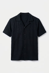 Gambluss Black Textured Cuban Collar Shirt | Premium Men's Stretch Half Sleeve Shirt