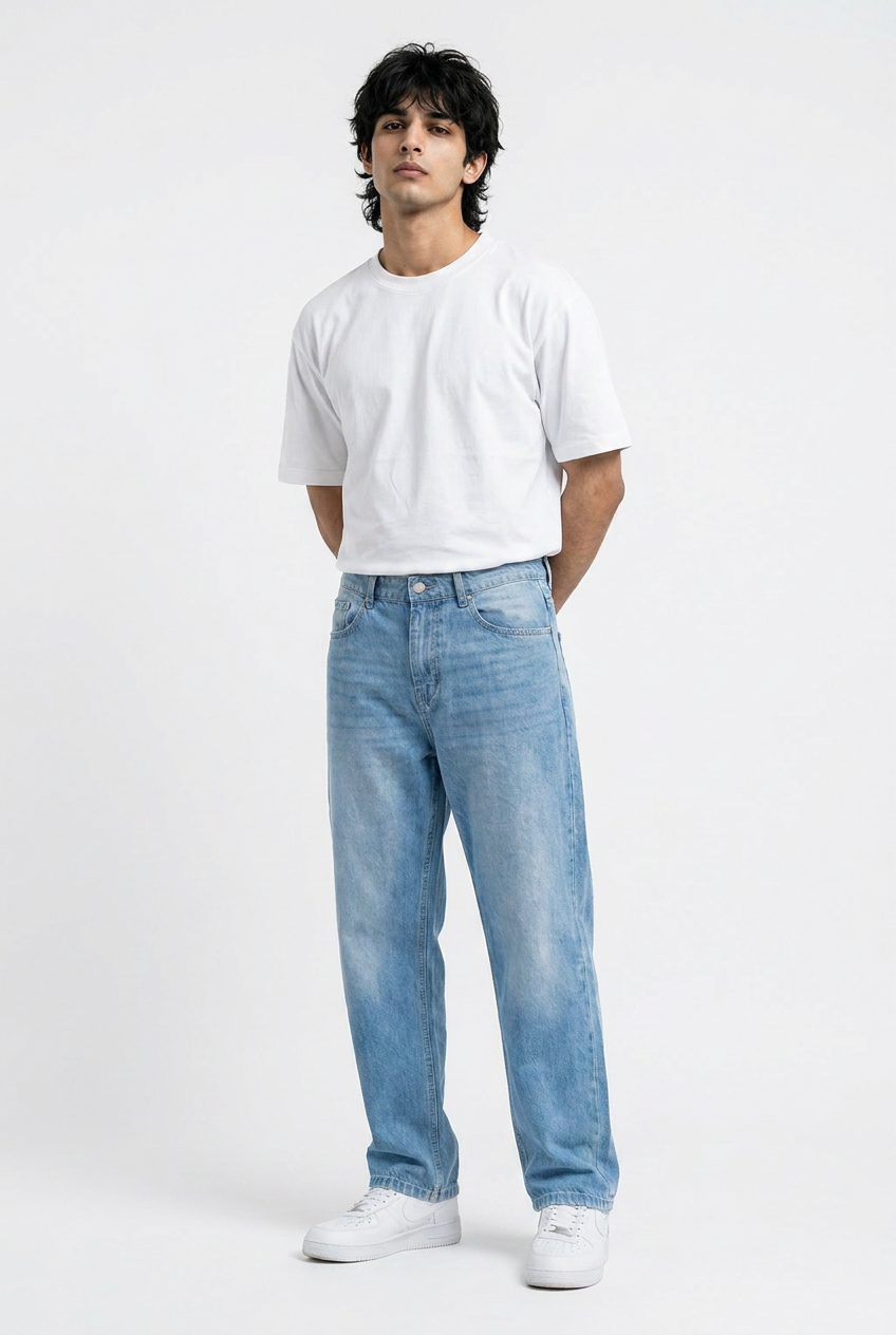 Gambluss Essential Relaxed-Fit Light Blue Denim Pant | Premium Men's Jeans