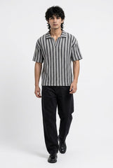 Gambluss Grey & Black Striped Turkish Textured Drop Shoulder Polo Shirt | Premium Men's Knit Polo