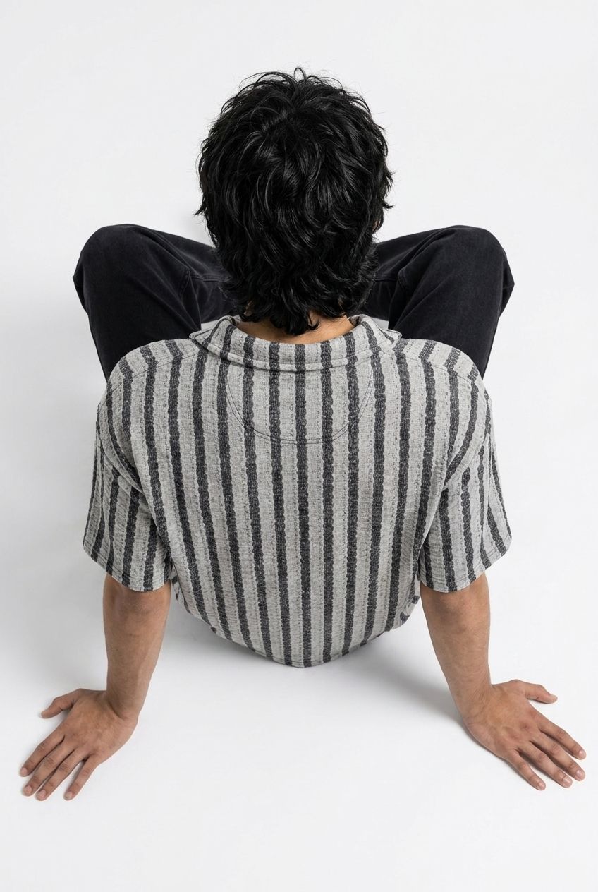 Gambluss Grey & Black Striped Turkish Textured Drop Shoulder Polo Shirt | Premium Men's Knit Polo