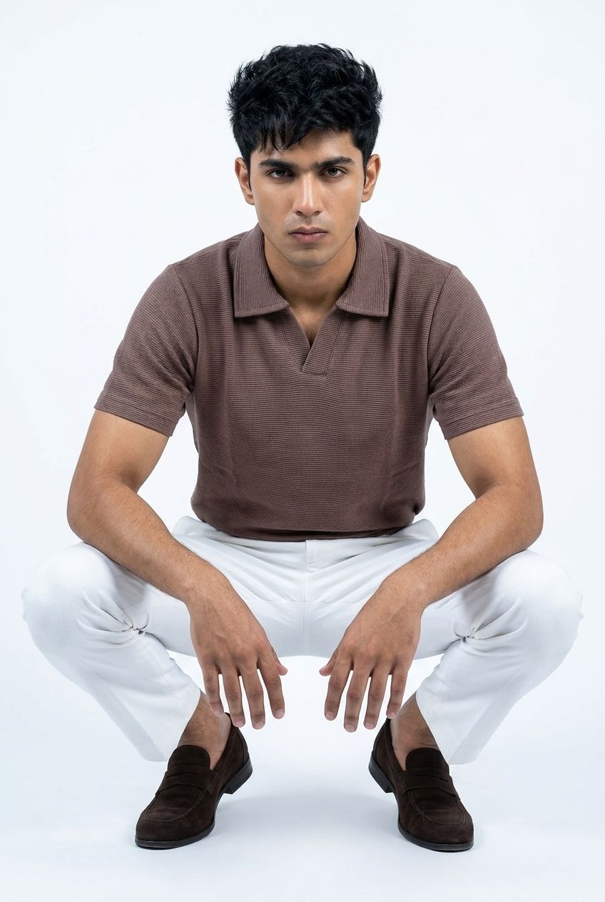 Gambluss Knitted Cotton Textured Brown Polo Shirt | Premium Men's Cotton Blend Polo