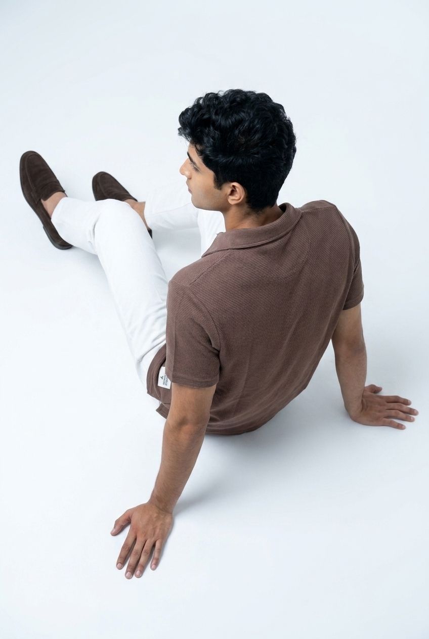 Gambluss Knitted Cotton Textured Brown Polo Shirt | Premium Men's Cotton Blend Polo