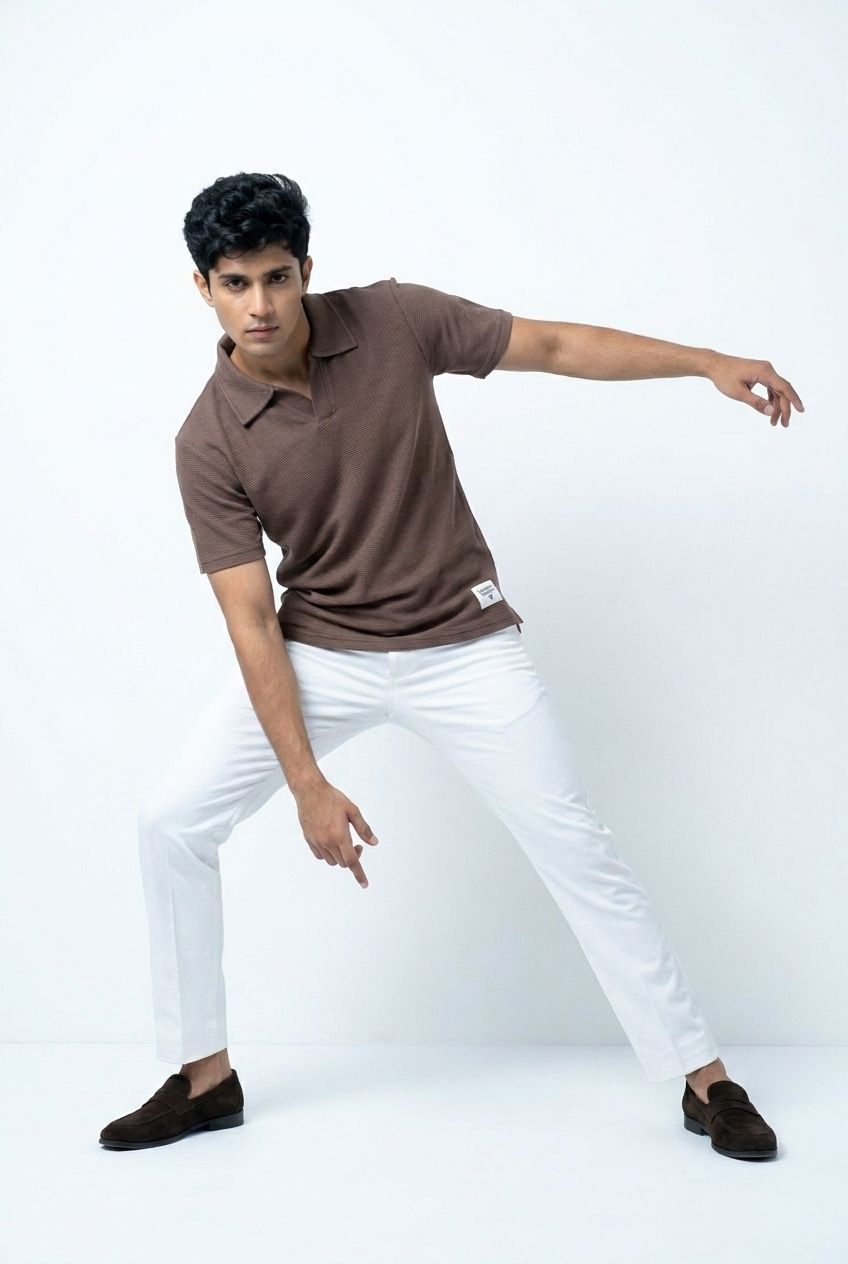 Gambluss Knitted Cotton Textured Brown Polo Shirt | Premium Men's Cotton Blend Polo