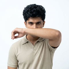 Gambluss Knitted Cotton Textured Johnny Collar Polo Shirt - Beige