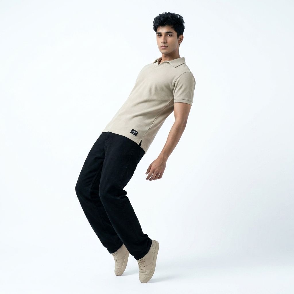 Gambluss Knitted Cotton Textured Johnny Collar Polo Shirt - Beige
