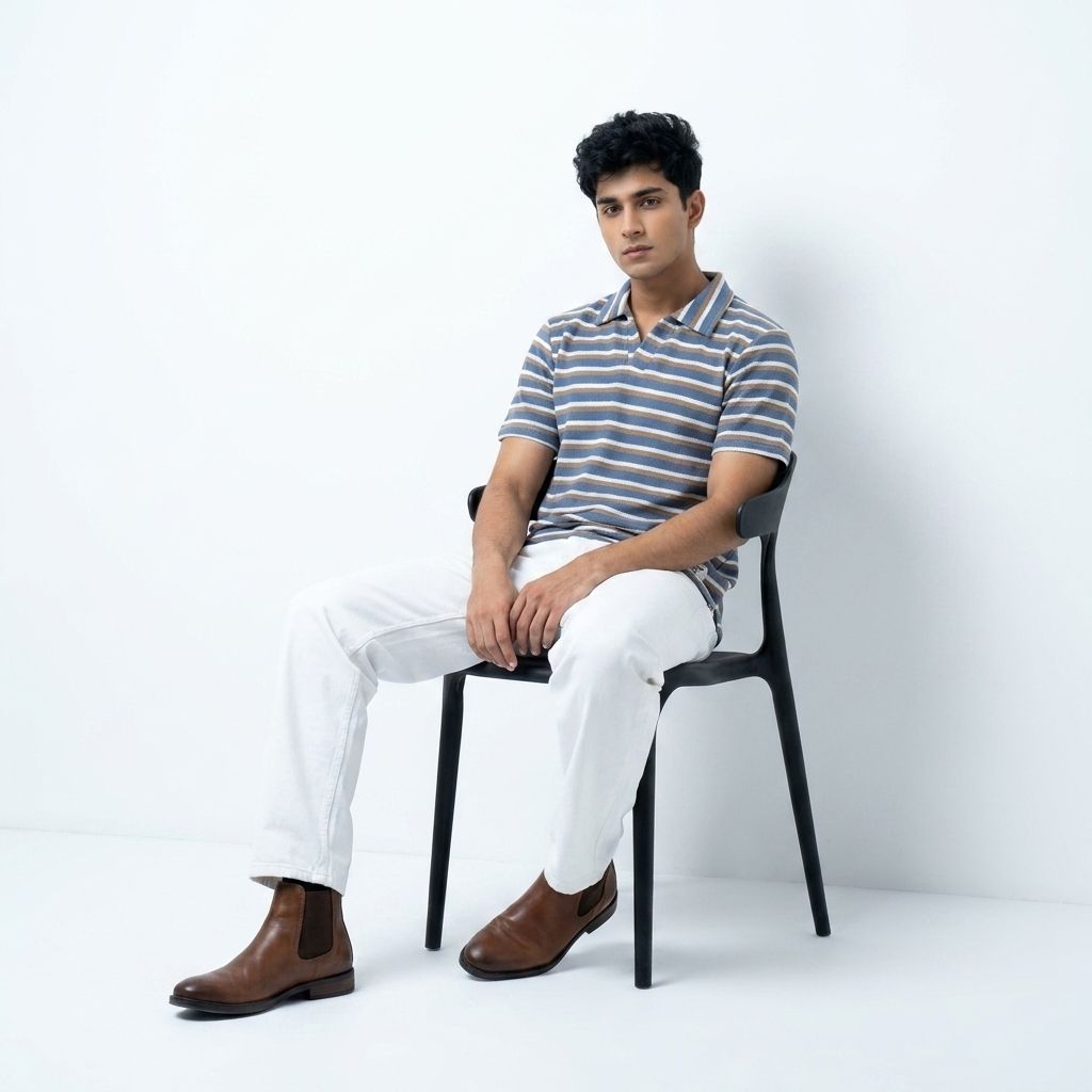Gambluss Knitted Cotton Textured Striped Polo Shirt | Premium Men's Cotton Blend Polo