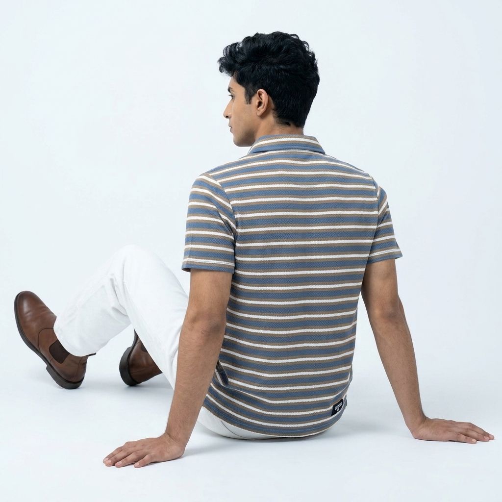 Gambluss Knitted Cotton Textured Striped Polo Shirt | Premium Men's Cotton Blend Polo