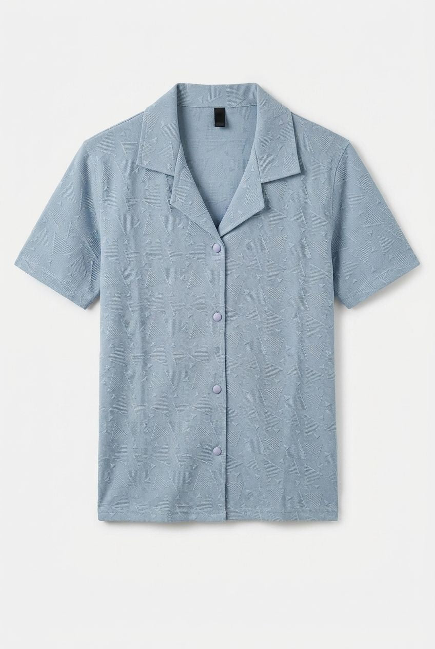 Gambluss Slate Grey Textured Cuban Collar Shirt | Premium Men's Stretch Half Sleeve Shirt