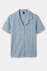Gambluss Slate Grey Textured Cuban Collar Shirt | Premium Men's Stretch Half Sleeve Shirt