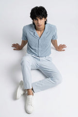 Gambluss Slate Grey Textured Cuban Collar Shirt | Premium Men's Stretch Half Sleeve Shirt