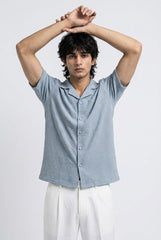 Gambluss Slate Grey Textured Cuban Collar Shirt | Premium Men's Stretch Half Sleeve Shirt