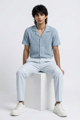 Gambluss Slate Grey Textured Cuban Collar Shirt | Premium Men's Stretch Half Sleeve Shirt