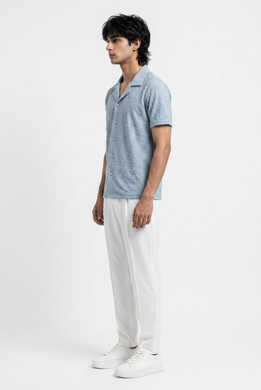 Gambluss Slate Grey Textured Cuban Collar Shirt | Premium Men's Stretch Half Sleeve Shirt