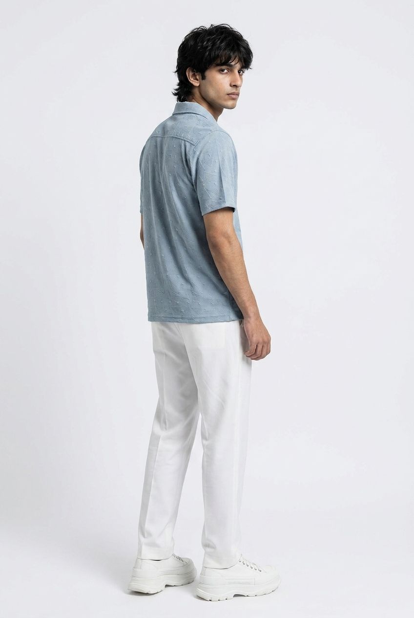 Gambluss Slate Grey Textured Cuban Collar Shirt | Premium Men's Stretch Half Sleeve Shirt