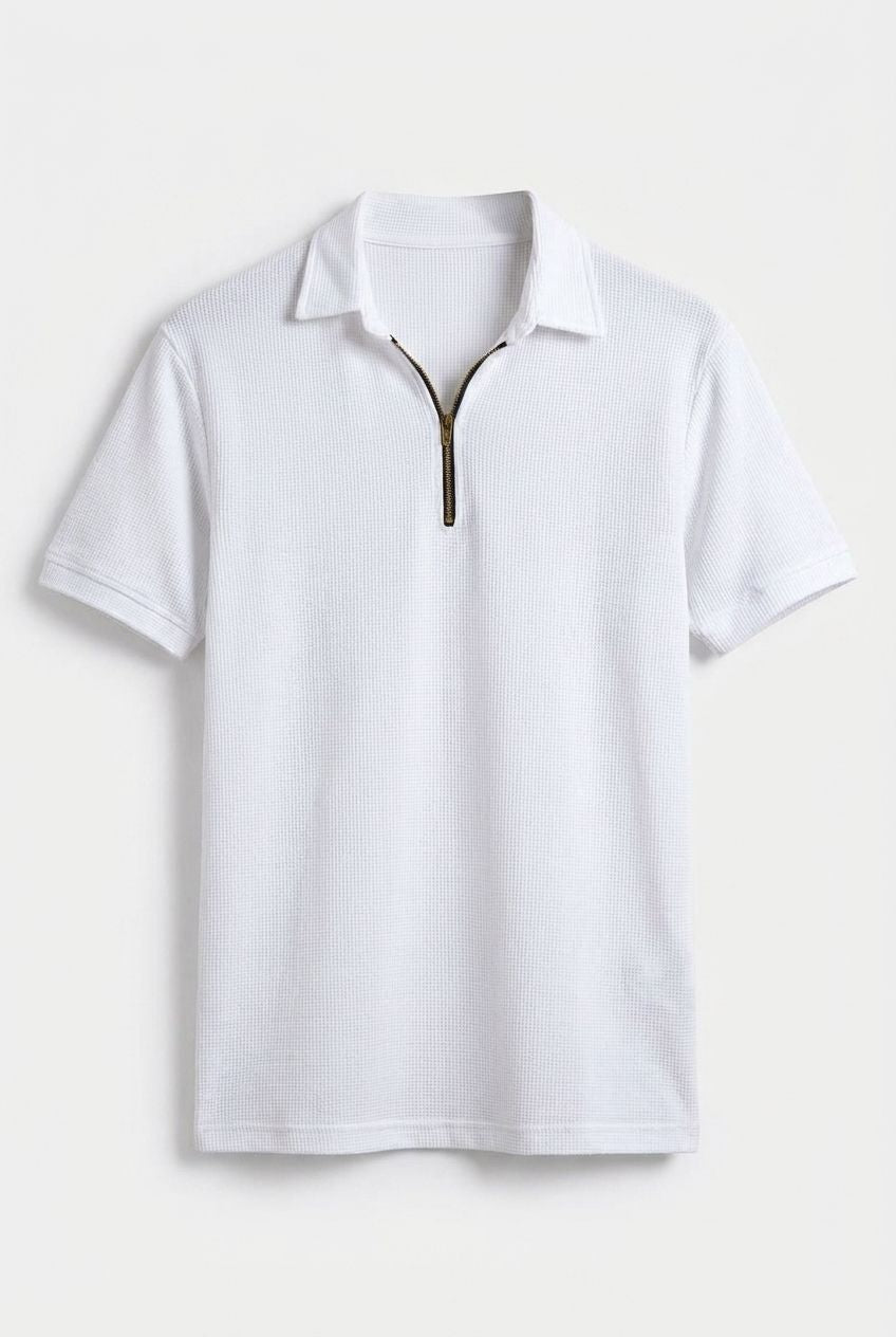 Gambluss Thermal Zipper Polo Shirt -White