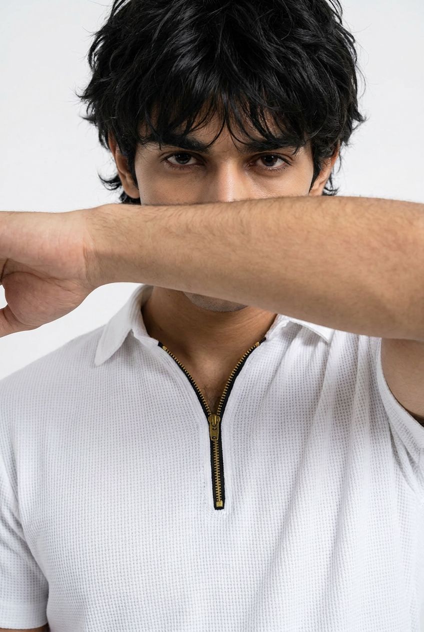 Gambluss Thermal Zipper Polo Shirt -White