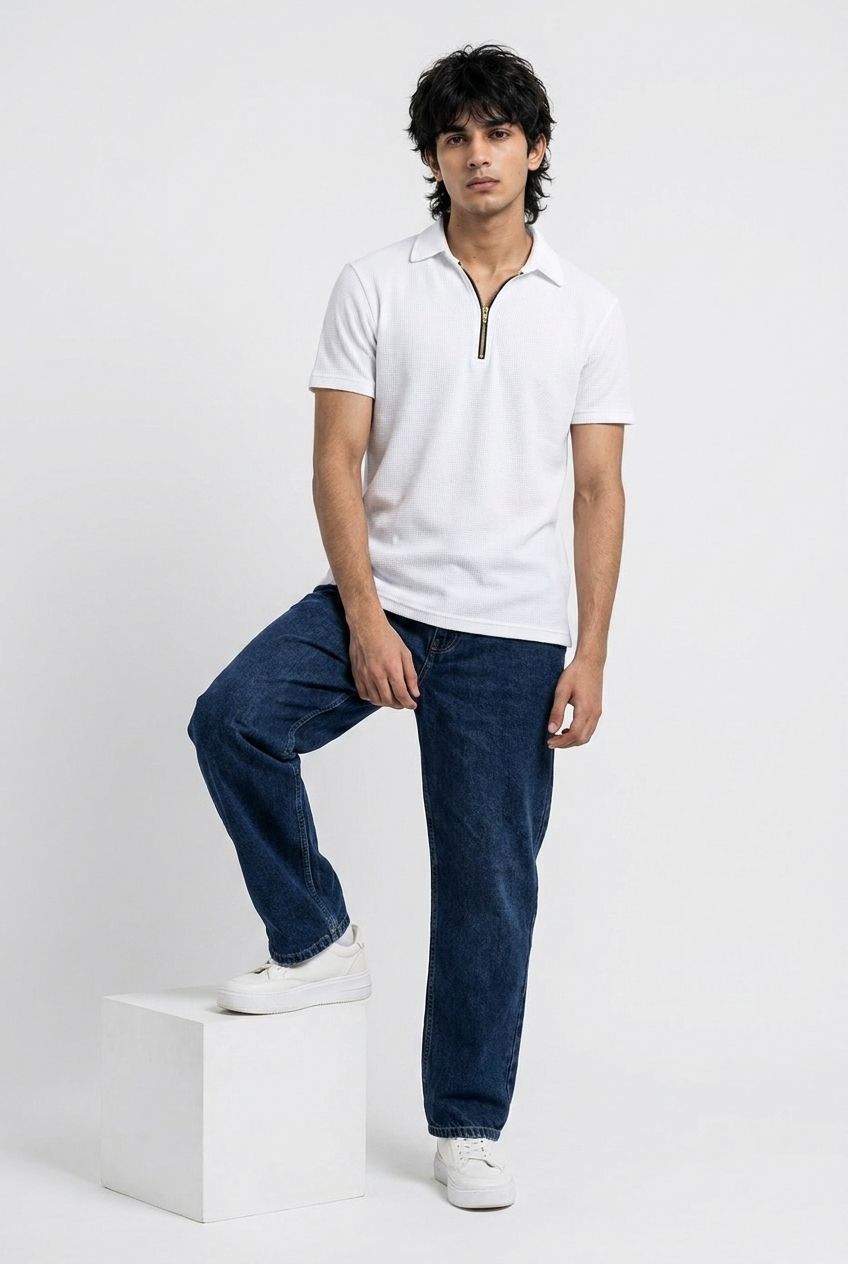 Gambluss Thermal Zipper Polo Shirt -White