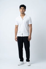 Gambluss White Textured Cuban Collar Shirt | Premium Men's Stretch Half Sleeve Shirt
