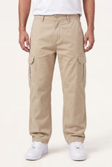 Relaxed Fit Baby Canvas Cotton Cargo Pant – Beige