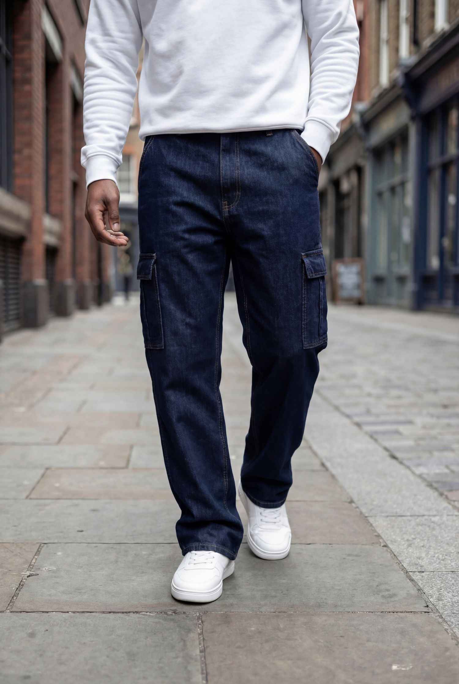 Gambluss Essential Relaxed-Fit Denim Cargo- Dark Navy