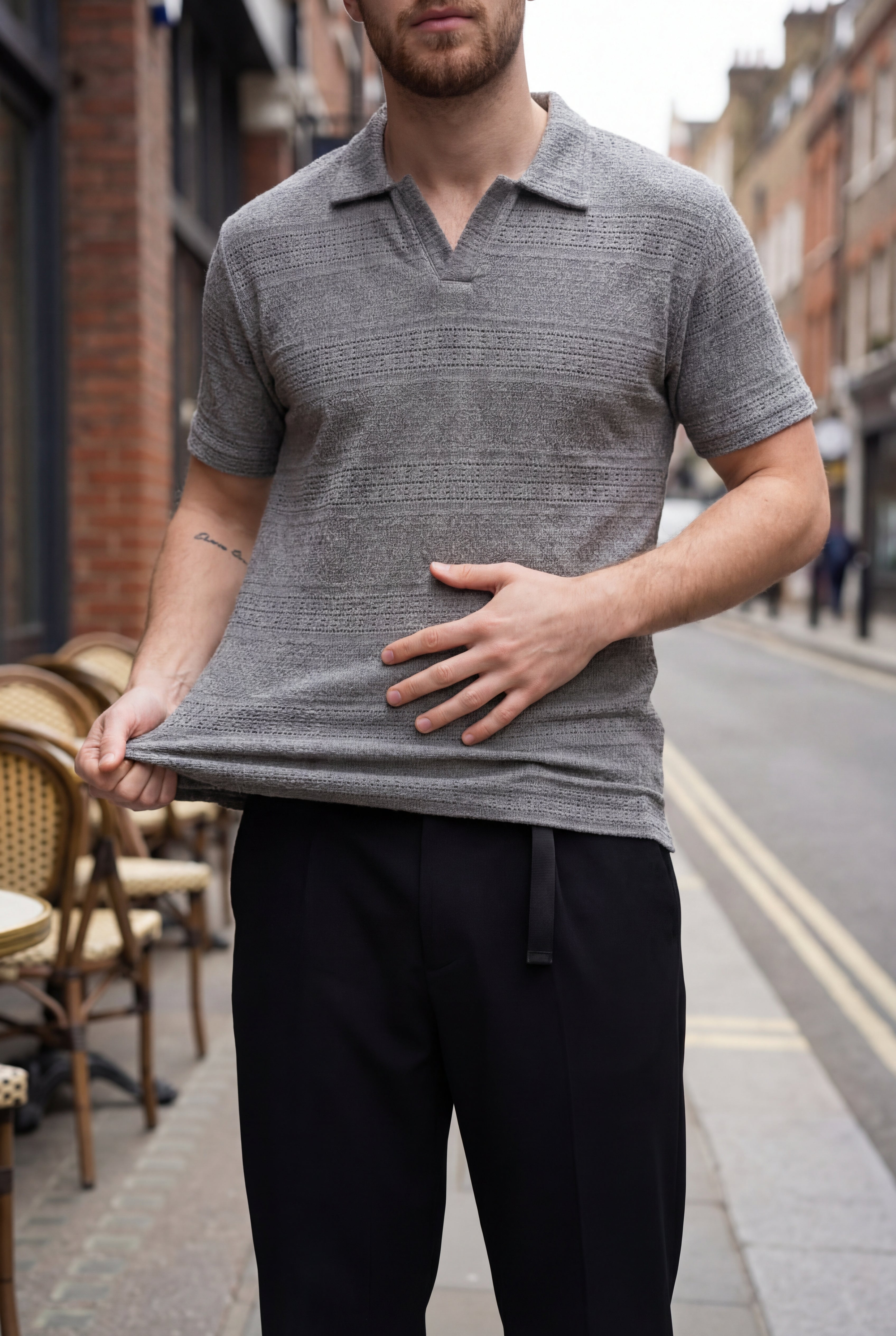 Men’s Grey Textured Turkish Polo Shirt – Johnny Collar | Stretchable Breathable Premium Fabric