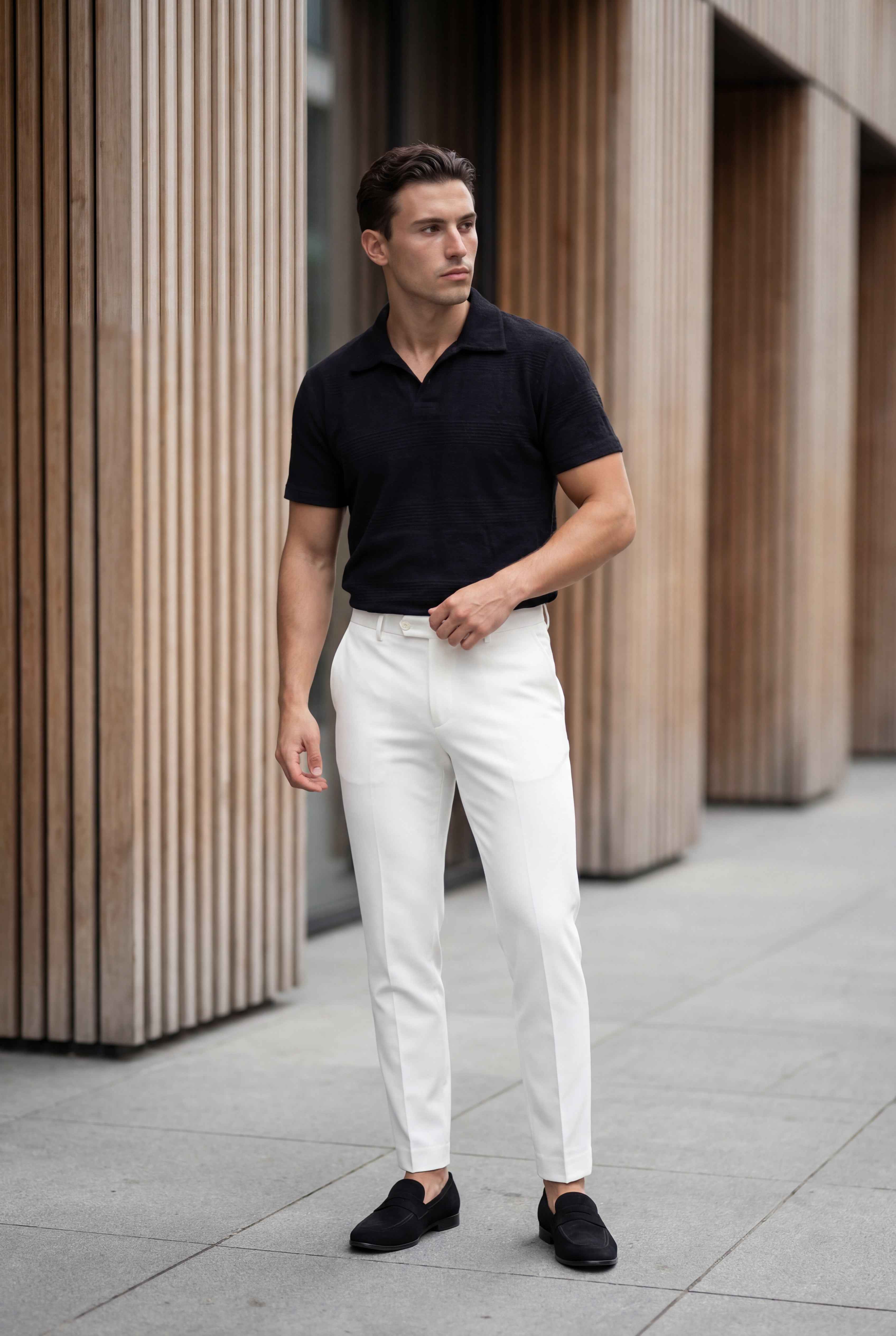 Men’s Black Textured Turkish Polo Shirt – Johnny Collar | Stretchable Breathable Premium Fabric