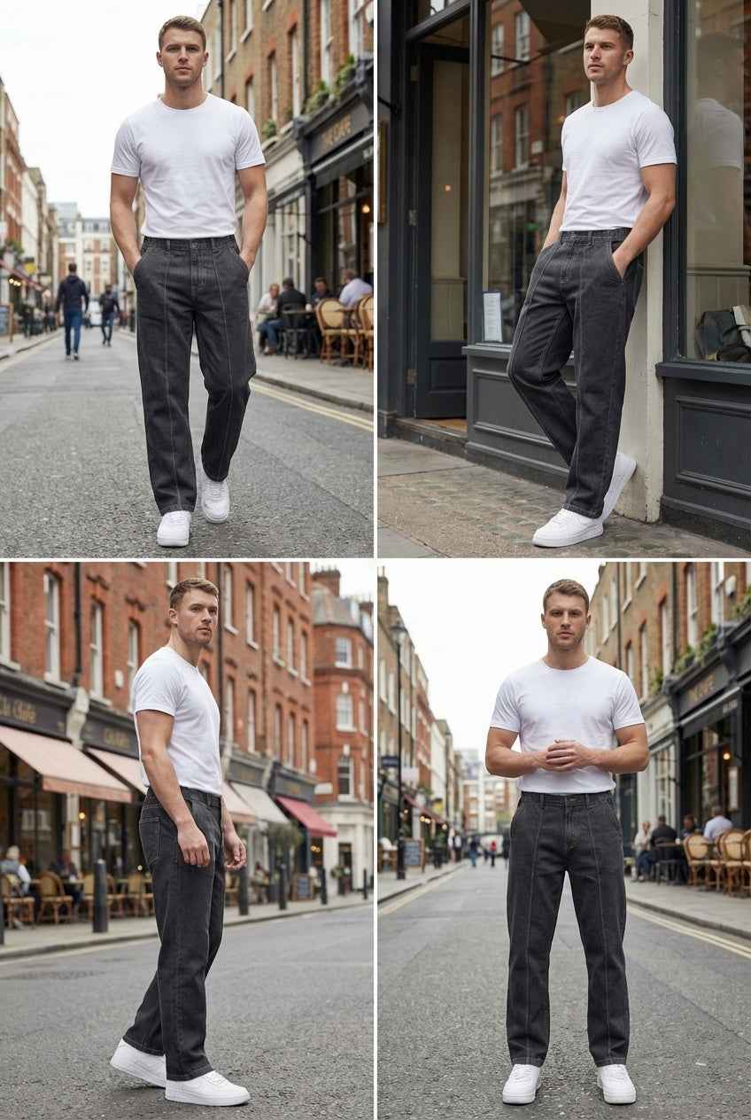 Gambluss Stretchable Belt Relaxed-Fit  Pleated Pant-Coal